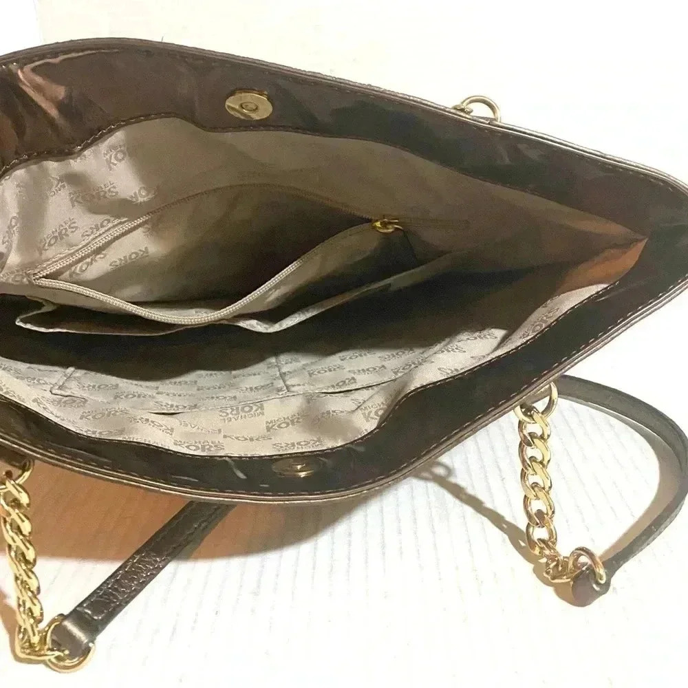 Michael Kors MK signature cocoa metallic tote handbag - Picture 7 of 8